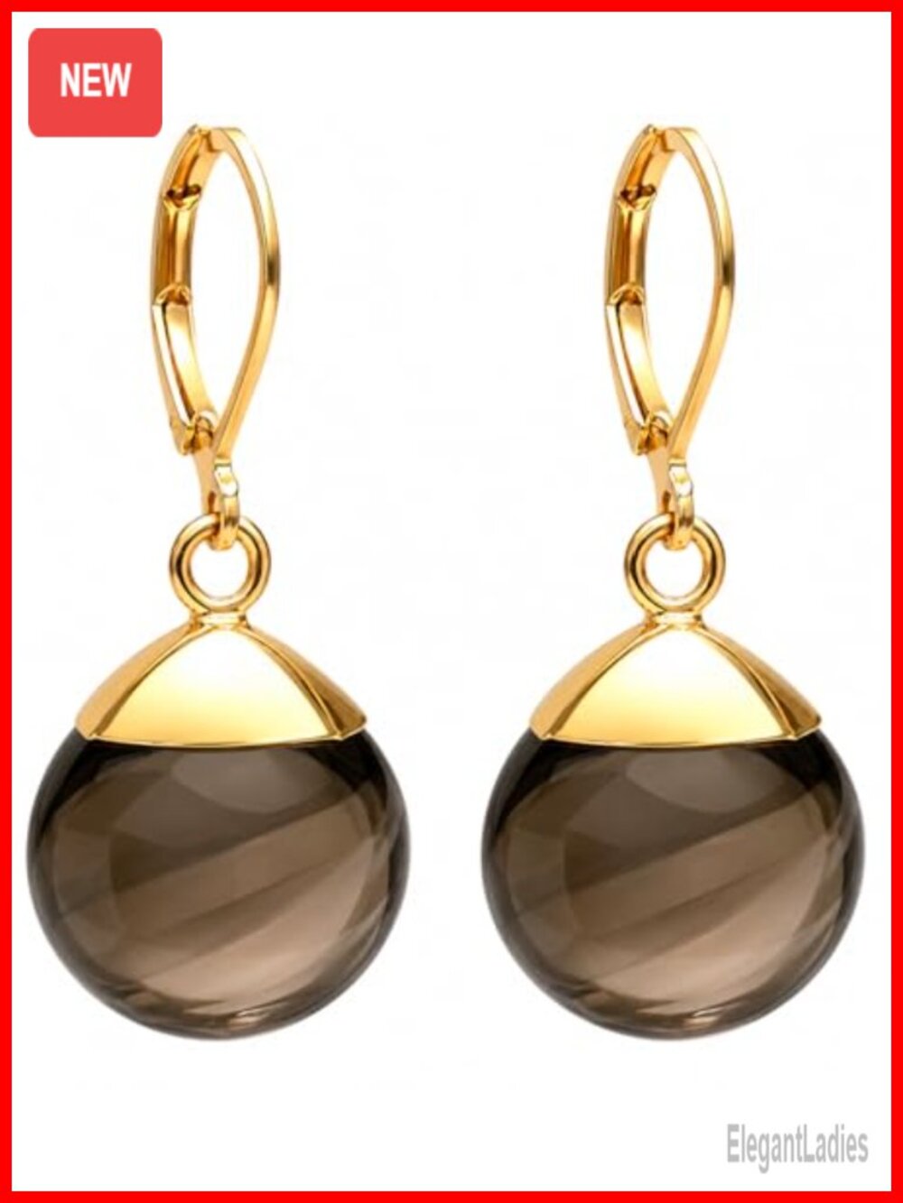 Smoky Quartz Drop Dangle Earrings Gold Leverback Boho Gemstone